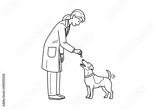 Veterinarian rewarding a Jack Russell Terrier dog with a treat in a minimalist style 