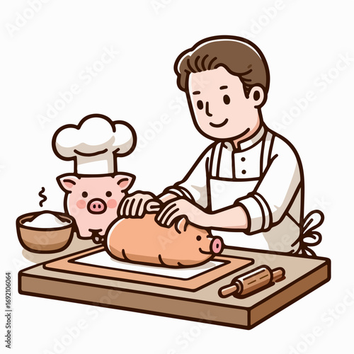 Illustration of someone cooking pork