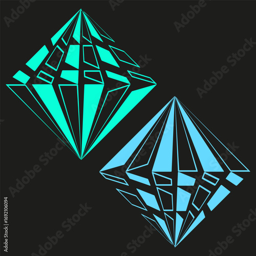 Abstract crystal shapes. Cyan blue geometry. Vector precious stone. Modern diamond illustration. EPS 10.