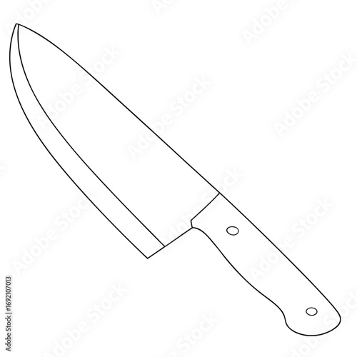 Outline drawing of a chef's knife with a curved blade on white chef knife kitchen knife