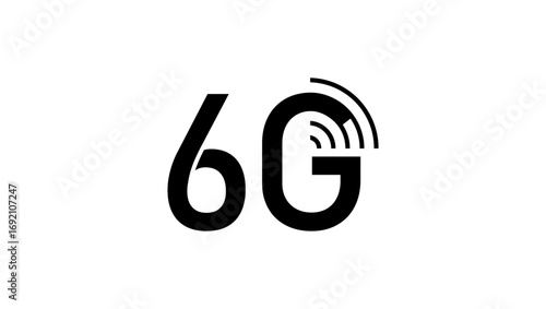 6G symbol, black isolated silhouette