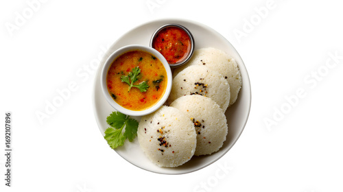 Idli with Sambar and Chutney South Indian breakfast food