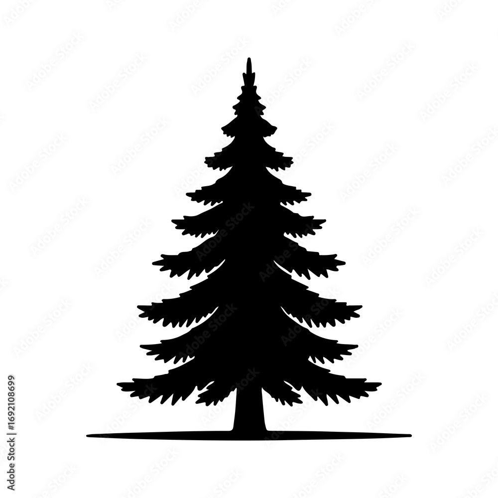 Obraz premium Tall evergreen tree silhouette with transparent background