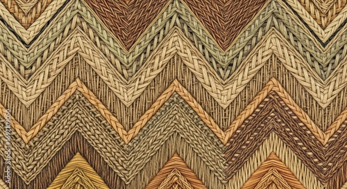 Natural Fiber Chevron Pattern, Woven Textile Texture Background
