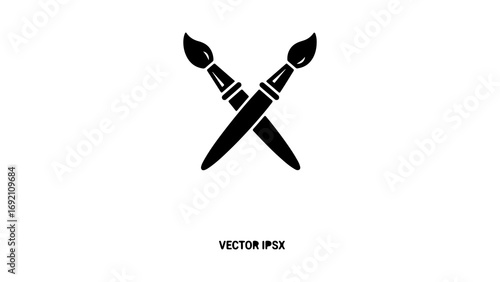 Two crossed paintbrushes with transparent background