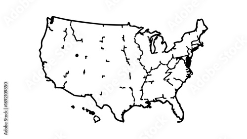 United States map outline with scattered markings