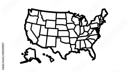 United States map outline with Hawaii and Alaska