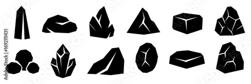 rocks and boulders silhouette icons set