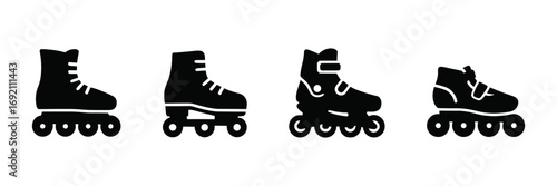 inline roller skates silhouette icons set
