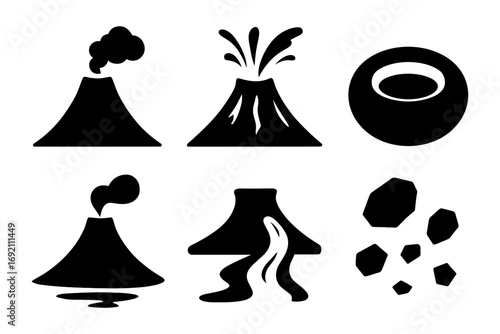 volcano silhouettes icon set