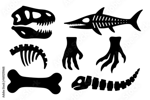fossil bones silhouettes icon set