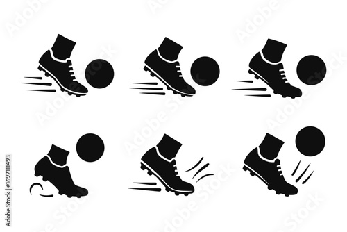 soccer dribble motion silhouettes icon set
