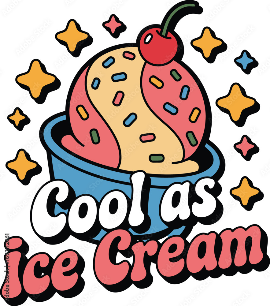 Naklejka premium Cool as Ice Cream Cartoon