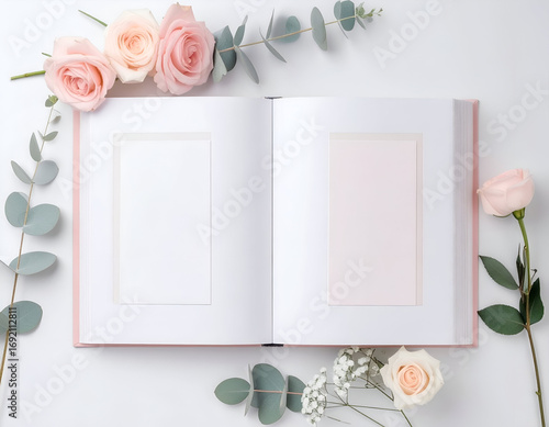 Elegant Pink Photo Album Mockup with Flowers