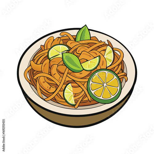 Appetizing thai pad thai with shrimp peanuts and a fresh lime wedge banner design
