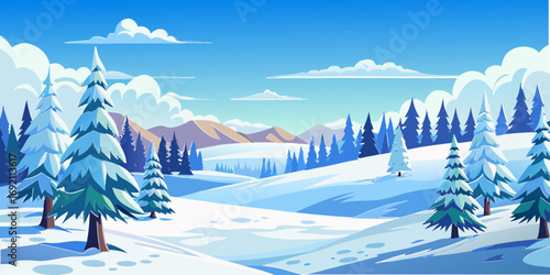 vector graphics, landscape, sky, clouds, forest, mountains, stream, snow, ice, trees, bushes, pine needles, thawed patches, snowdrifts, fjords, meadows, glades, wind, freshness