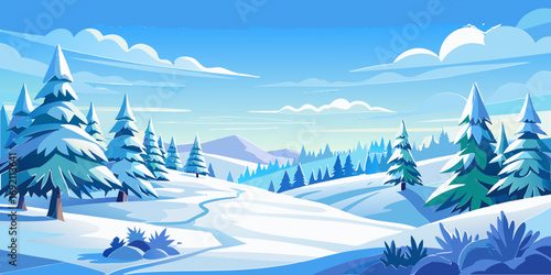 vector graphics, landscape, sky, clouds, forest, mountains, stream, snow, ice, trees, bushes, pine needles, thawed patches, snowdrifts, fjords, meadows, glades, wind, freshness