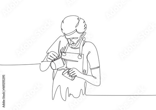 Barista is pouring coffee into glasses