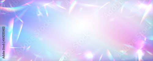 Crystal flare and glowing diamond beam with rainbow spectrum glow and transparent background. Soft bokeh lights float around, enhancing the ethereal mood. Ideal for luxury or fantasy visuals.