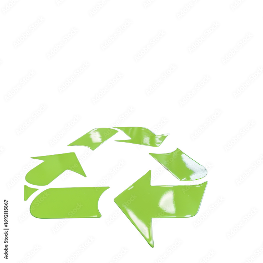 Fototapeta premium Bright green recycling symbols scattered on a white background promoting sustainability and environmental awareness