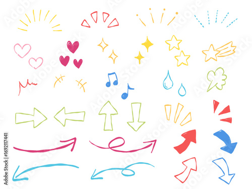 手描きの様々なあしらいベクターイラストセット(カラー線画)