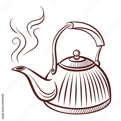 Steaming Kettle Illustration with Swirling Steam on White Background tea kettle teapot
