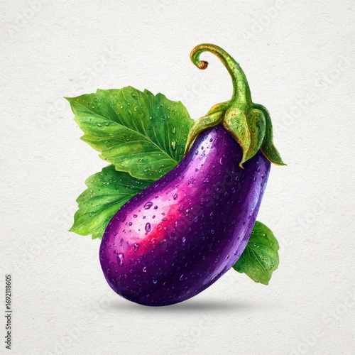 Purple eggplant with leaves