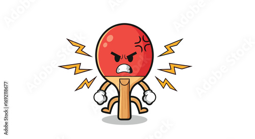 Enraged angry table tennis ping pong paddle character mascot cartoon illustration