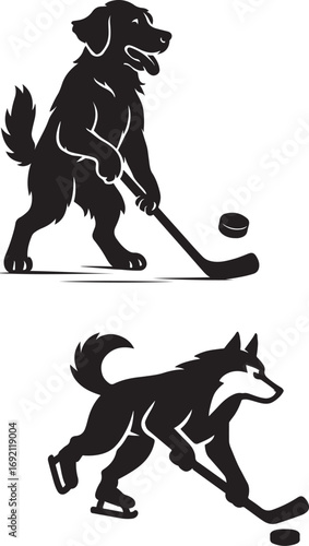 Dogs Playing Hockey and Ice Hockey
