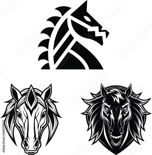 Geometric Horse Head Icons: Bold Emblem Designs for Branding & Art
