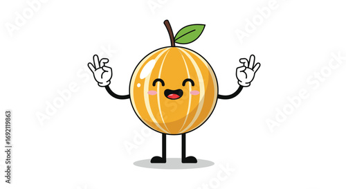 Cute happy orange fruit character giving a double okay sign gesture