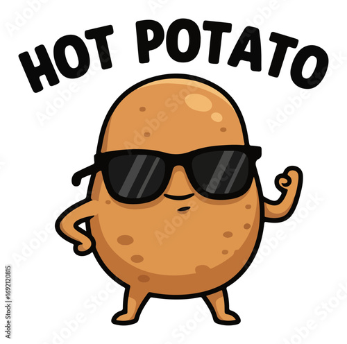 Funny hot potato character with sunglasses cartoon vector illustration