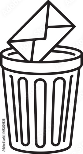 Hand drawn illustration of an envelope being thrown into a trash can