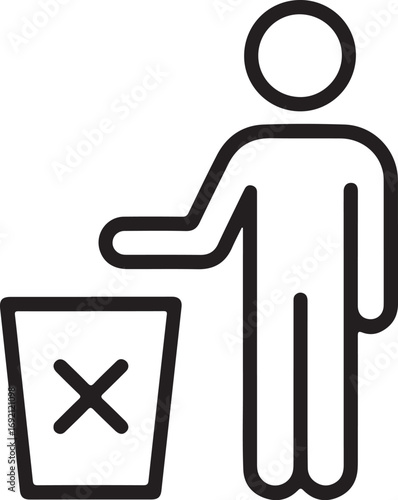 Simple line icon of a person disposing of trash in a bin