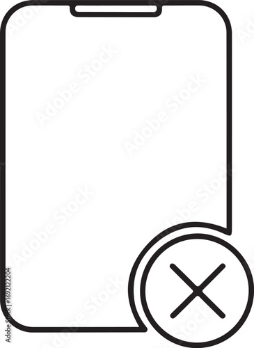 Simple outline icon of a smartphone with a red x symbol indicating error or deletion