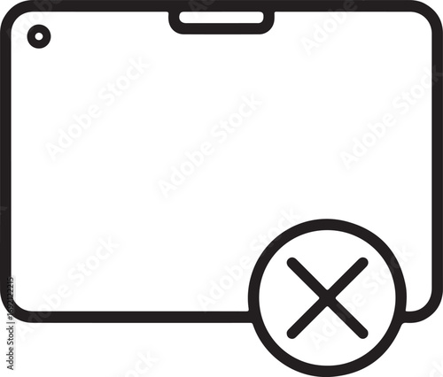 Digital tablet with a red cross symbol indicating error or cancellation