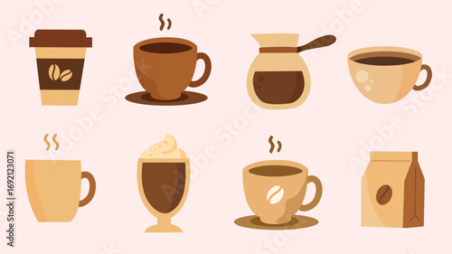 Various coffee cups and mugs vector set flat design