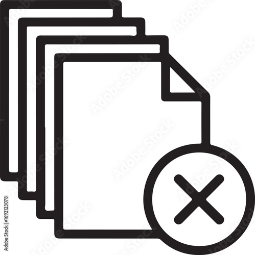 Icon representing deleted or removed documents with a cross symbol