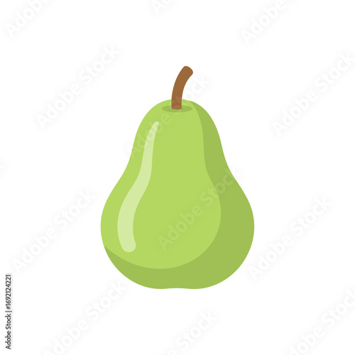 Green Pear Fruit with Brown Stem Illustration