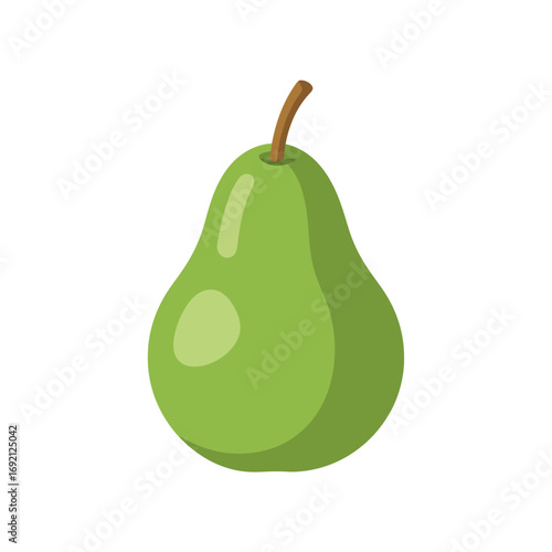 Cartoon Green Pear with Brown Stem Illustration