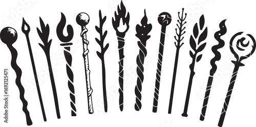Magic Staffs and Wands Vector Illustration Set for Game and Storytelling