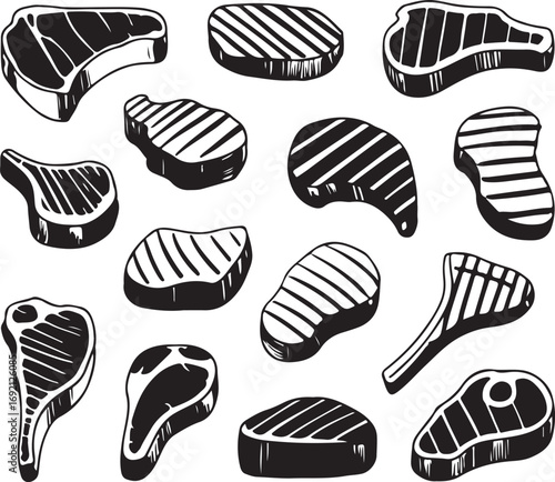 Grilled Steak Cuts Assortment Vector Illustration for Culinary Projects