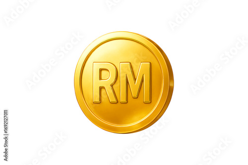 Luxury Gold RM Coin Close-Up on Pure White Backdrop