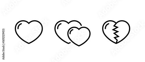 Heart, love icon set. Relationship, heartbreak, and romance symbol in outline style