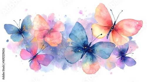 watercolor background with butterflies