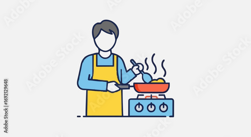 Chef Cooking on Stove Vector Icon