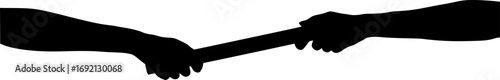 two hands passing a baton, silhouette, white background