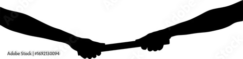 two hands passing a baton, silhouette, white background