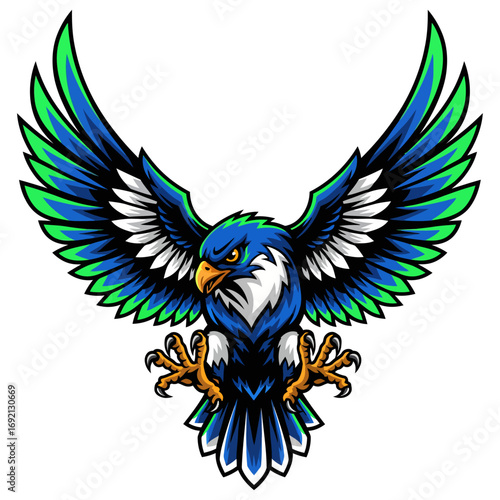 Aggressive Falcon Mascot with Open Wings and Claws