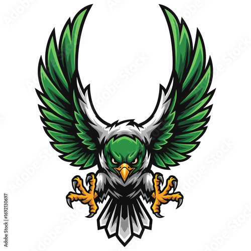 Fierce Green Falcon in Attack Pose